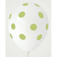 White - Lime Green Polkadots Printed Balloons